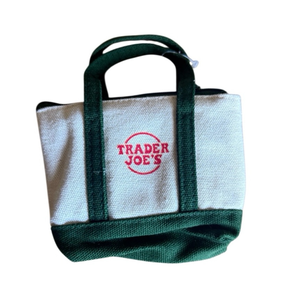 Trader Joe’s Mini Canvas Tote Bag green and cream. NWT